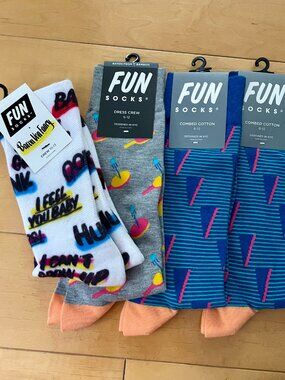 FUN Socks (4) Novelty Nostalgic Dress Socks Mens 6-12 US 10-13 New Retail $14 ea